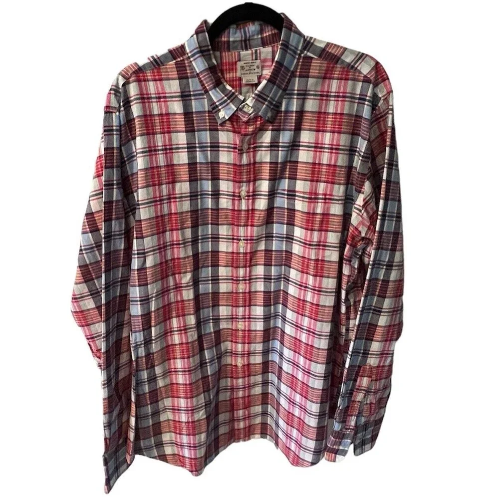 J Crew Tailored Madras Shirt Mens XL Button Up Long Sleeve Plaid Preppy nautical
